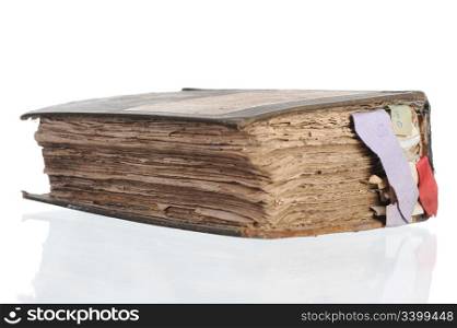old book with tabs. Isolated on white background