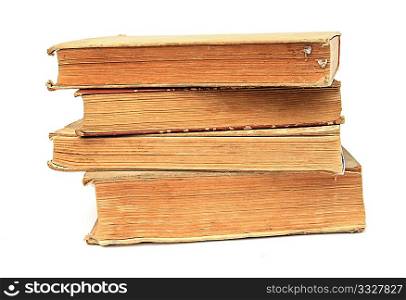 old books on white background