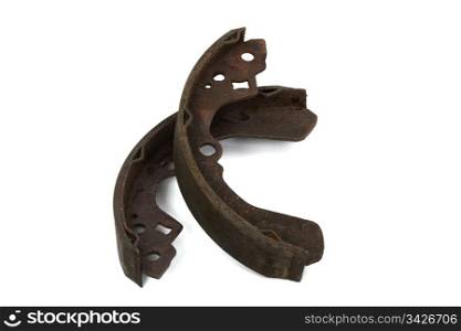 Old brake pads drum brake, isolated on a white background