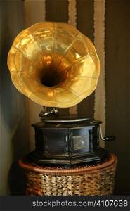 Old brass golden gramophone