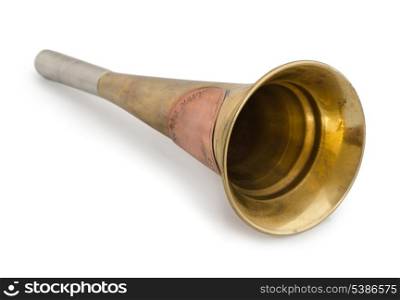 Old brass navy fog horn isolated on white