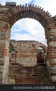 Old brick arches in Saint John basilica in Selcuk, Turkey