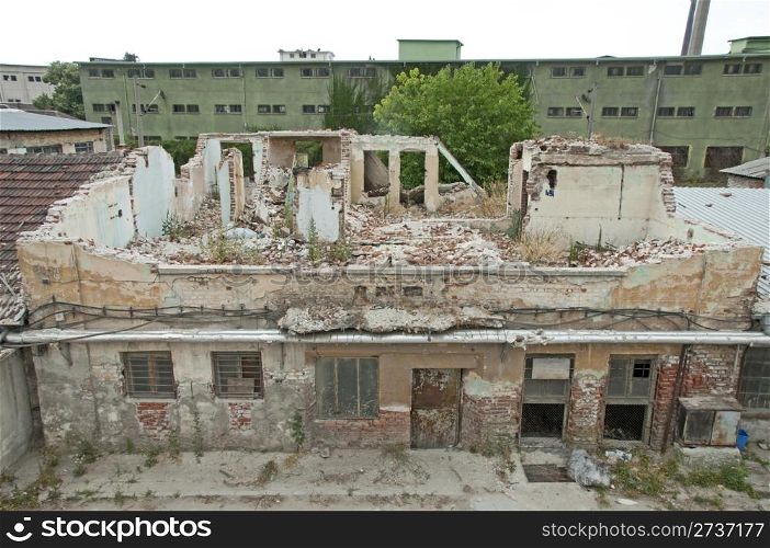 Old brick demolished building. Horisontal image