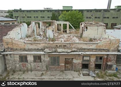 Old brick demolished building. Horisontal image