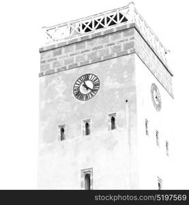 old brick tower in morocco africa village and the sky