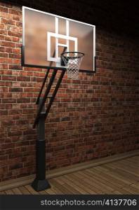 old brick wall and basketball made in 3D graphics