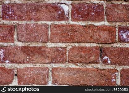 Old brick wall background. Macro shot. Red brick wall closeup background. Brick wall for background