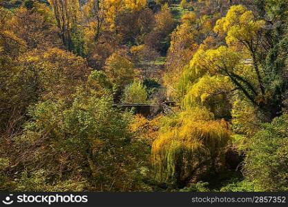 Old bridge in autumn landscape