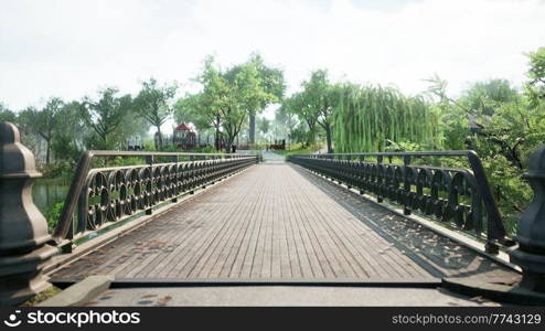 old bridge in park in summer time