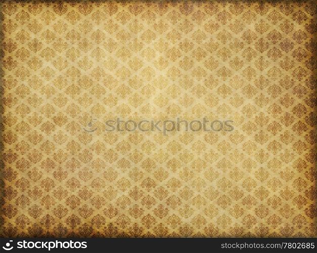 old brown and yellow damask patterned wallpaper