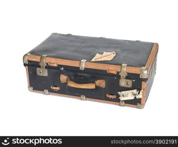 old brown leather vintage suitcase isolated on white