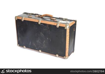 old brown leather vintage suitcase isolated on white