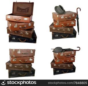 Old brown suitcase on a light background