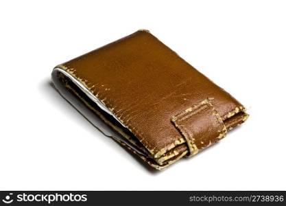 Old brown wallet isolated on white background