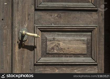 Old brown wooden door.Horisontal