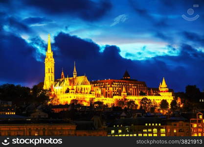 Old Budapest with Matthias church at night