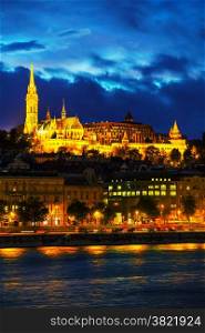 Old Budapest with Matthias church at night