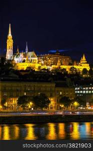 Old Budapest with St. Matthias church at night