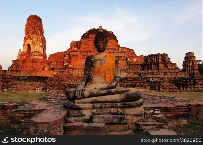 old buddha image with beautiful sky background