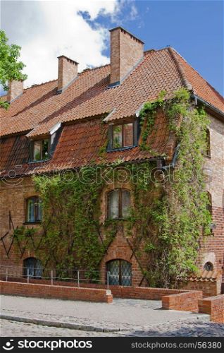 Old building with ivy on the wall in the lower castle in Malbork. Poland