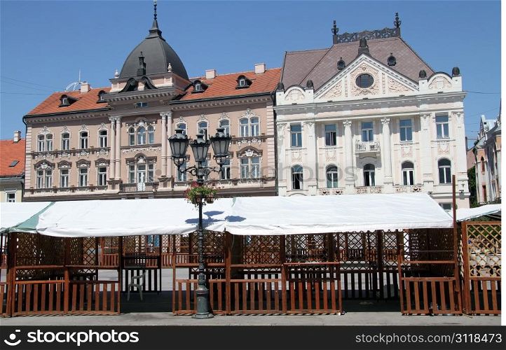 Old buildings on the main square of Novi Sad, Serbia