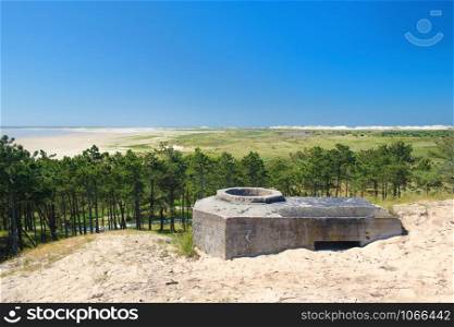 Old bunker at the beach on Dutch island Terschelling