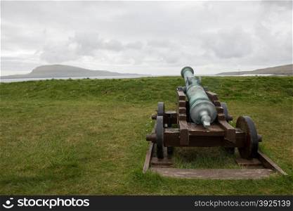 Old cannon on the historic fortress Skansin in Torshavn on the Faroe Islands, Denmark