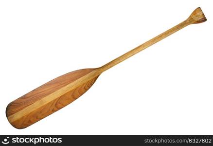 old canoe paddle laminated from different kind of wood, isolated on white