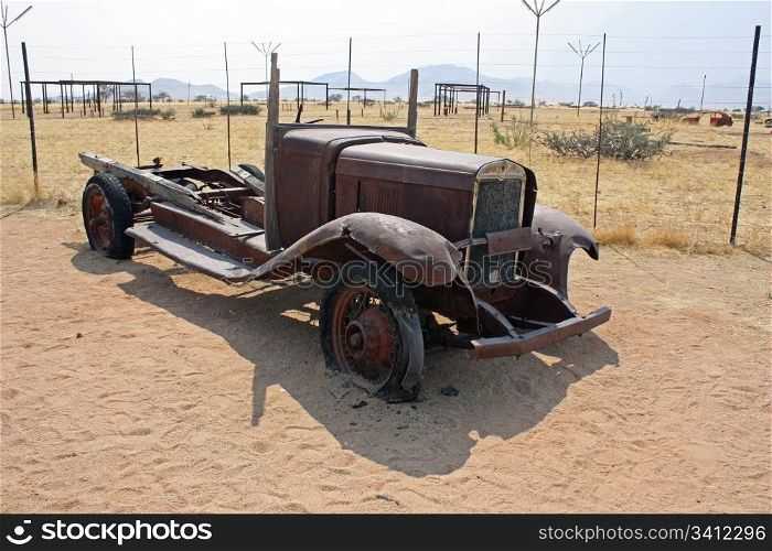 Old car in Namibian desert