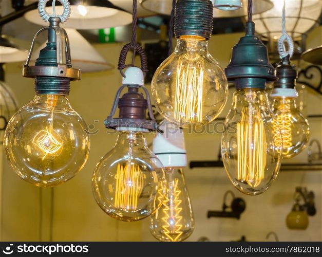 old carbon light bulb Filament, amber edison bulb