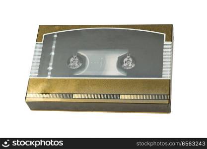 Old cassete tape mint condition in box isolated on white background