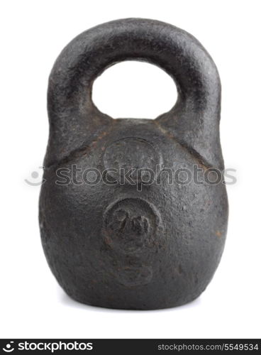 Old cast iron weight isolated on white