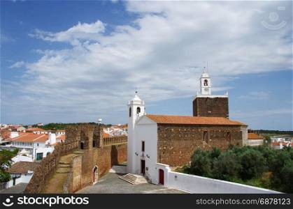 old castle and church, Alandroal village, Portugal