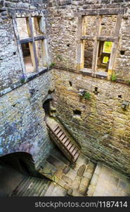 Old castle ruins, ancient stone building structure, Europe. Traditional european architecture, famous places for tourism and travel