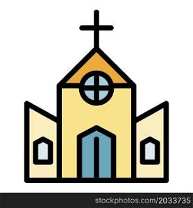 Old catholic church icon. Outline old catholic church vector icon color flat isolated. Old catholic church icon color outline vector