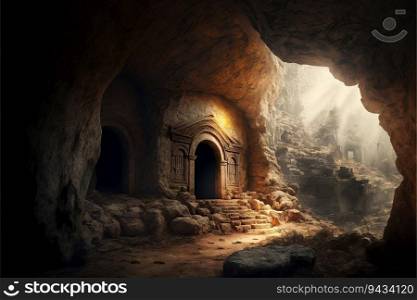 Old cave interior, cave of jesus’s tomb created by AI