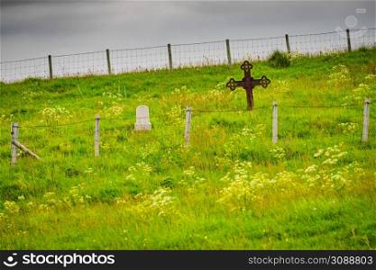Old cemetery graveyard on Andoya, Norway. Burial concept. Old cemetery graveyard on Andoya, Norway