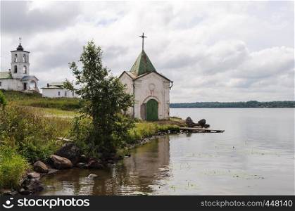 Old chapel on the bank of the Sheksna River near the village of Goritsy, Vologda Region, Russia. Goritsky Convent.