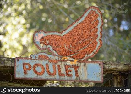 old chicken sign in French