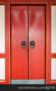 Old chinese door of Buddha Tooth Relic Temple, Singapore