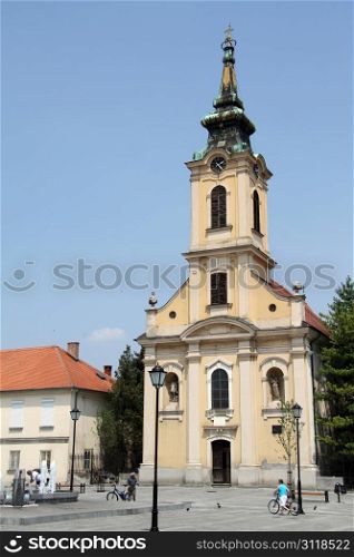 Old church and fountain on the square in Beograd, Serbia