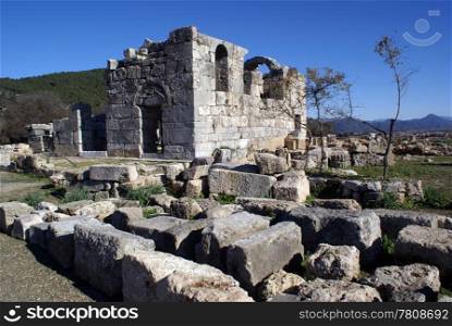 Old church and ruinsof Kaunos near Dalyan, Turkey