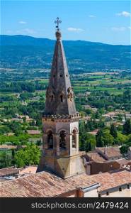 Old church dome and valley view in Saint Saturnin Les Apt, France