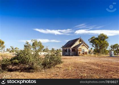 Old church in outback rural Australia under a blue sky
