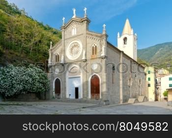 Old church in Riomaggiore.. Church of St. John the Baptist in Riomaggiore. Italy. Cinque Terre.