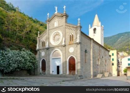 Old church in Riomaggiore.. Church of St. John the Baptist in Riomaggiore. Italy. Cinque Terre.