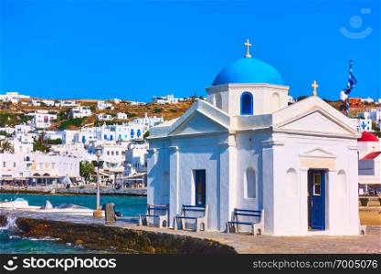 Old church in the port of Mykonos  Chora , Greece              