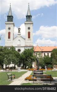 Old church with two towers in Sombor, Serbia
