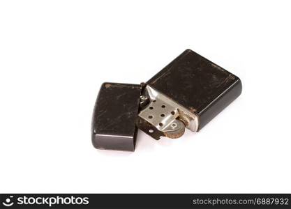 Old Cigarette lighter isolated on white background closeup