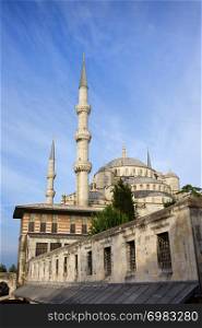 Old City of Istanbul in Turkey historic architecture, minarets and domes of the Sultan Ahmed Mosque (Blue Mosque).